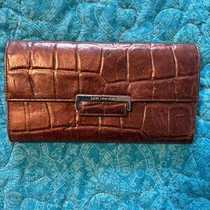 Jones New York Brown Crocodile Style Leather Trifold Wallet